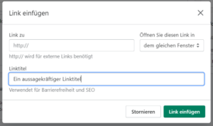 Der Screenshot zeigt Interne Verlinkungen bei Shopify