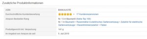 Produktdetails mit Angaben zum Amazon-Bestseller-Rang